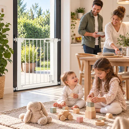 barrière escalier enfants jouent parents en cuisine