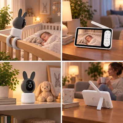 babyphone caméra position enroulée ou posée écran posé sur table