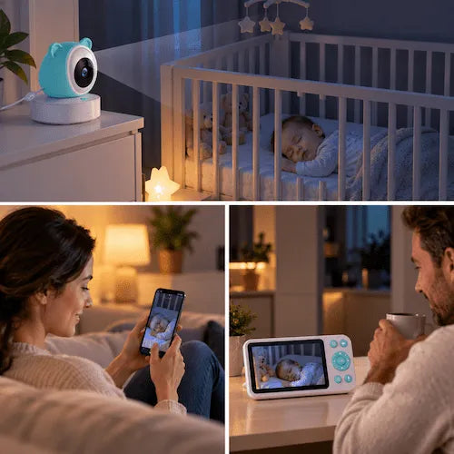 Baby phone caméra bébé dort maman surveille téléphone papa écran