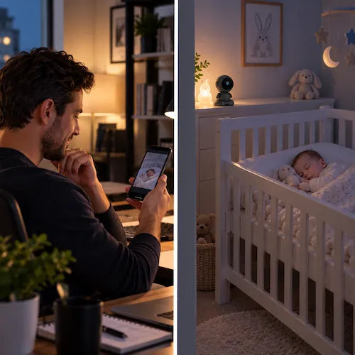 Babyphone caméra caméra dans chambre bébé papa surveille via téléphone
