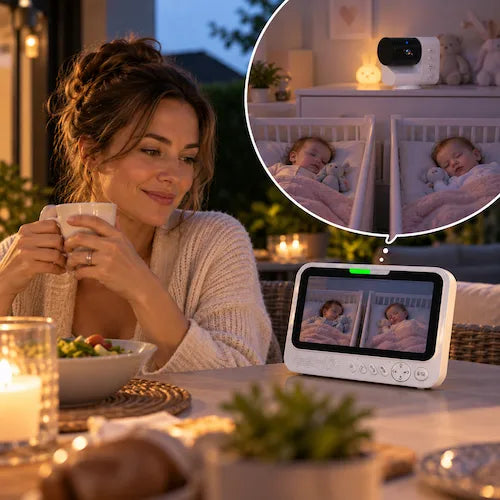 Babyphone vidéo maman relaxe bébés dorment surveillance moniteur