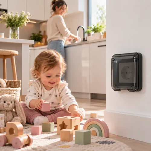 Cache interrupteur noir simple bébé joue maman à l évier