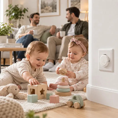 Cache prise pour bébé blanc bébés jouent papas discutent