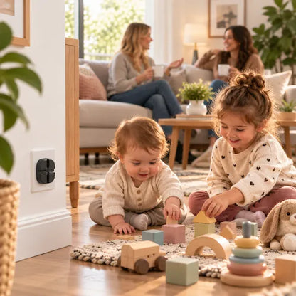 Cache prise pour bébé noir enfants jouent maman discute avec amie
