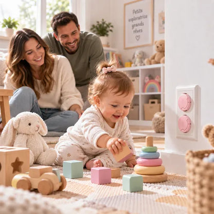 Cache prise pour bébé parents jouent avec bébé