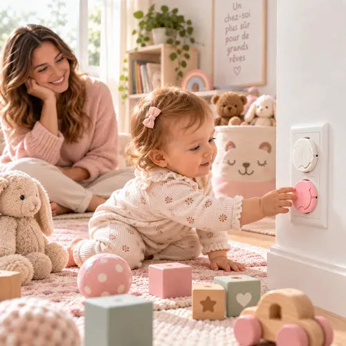 Cache prise pour bébé rose et blanc salle de jeu 