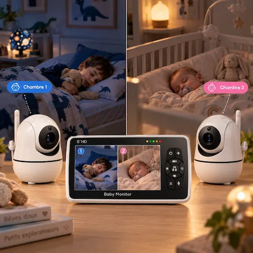 Camera bébé double surveillance chambre différente double image sur écran
