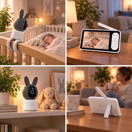 babyphone caméra position enroulée ou posée écran posé sur table