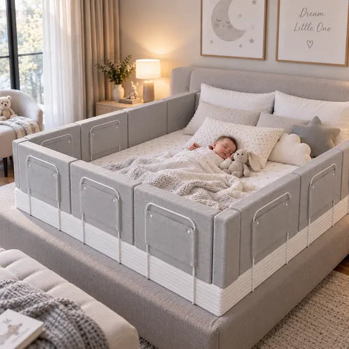 barrière de it gris bébé dort