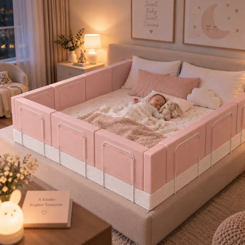 barrière de lit rose bébé dort