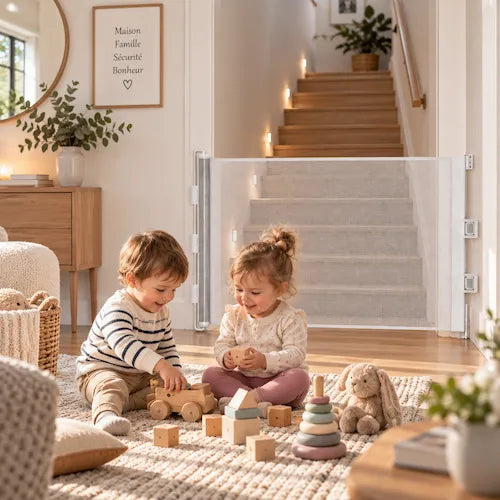 barrière extensible enfants jouent escalier securise
