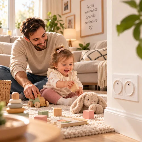 cache prise blanc papa joue avec sa fille