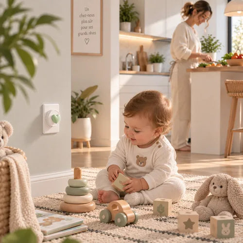cache prise silicone vert bébé joue prise protegée