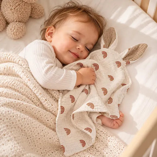 doudou bébé endormi avec doudou beige