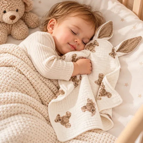 doudou bébé endormi avec doudou oursons