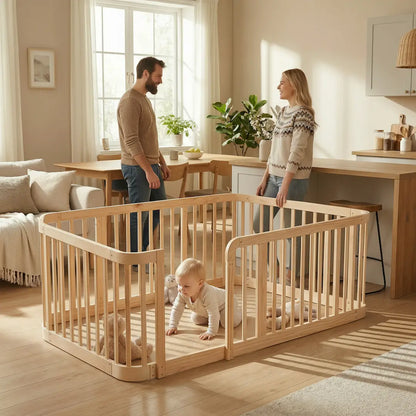 parc bébé en bois parents a la maison