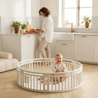parc bébé modulable rond blanc maman cuisine