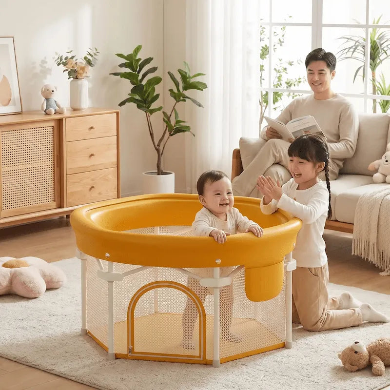 parc pliable pour bébé bébé joue avec sa soeur
