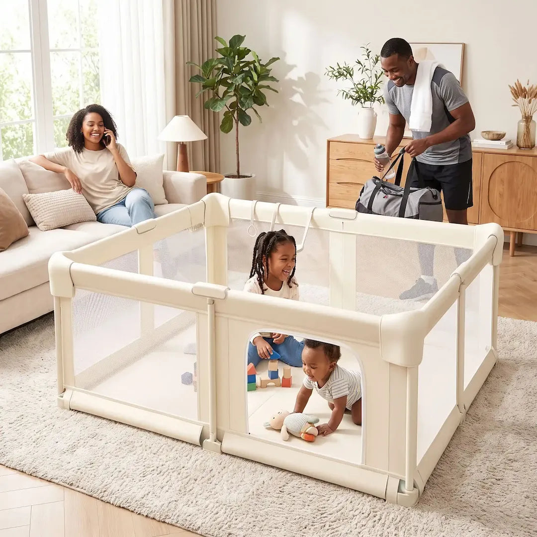 parc pliable pour bébé enfants jouent parents dans le salon