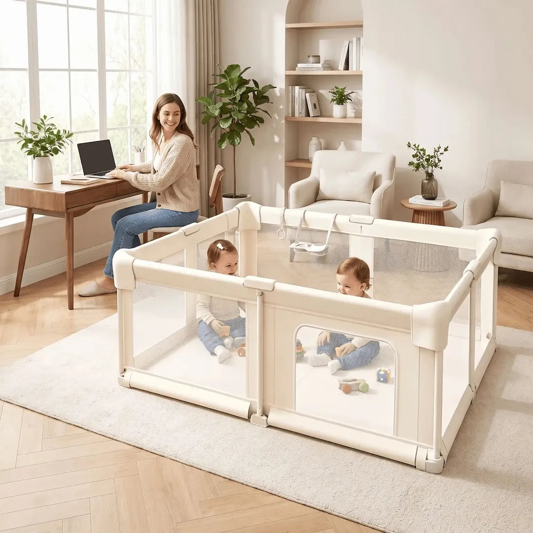 parc pliable pour bébé jumeaux maman au bureau
