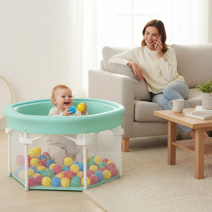 parc pliable pour bébé maman dans le canapé