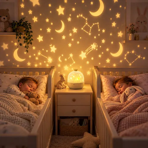 veilleuse bébé ciel étoilée deux bébés dorment